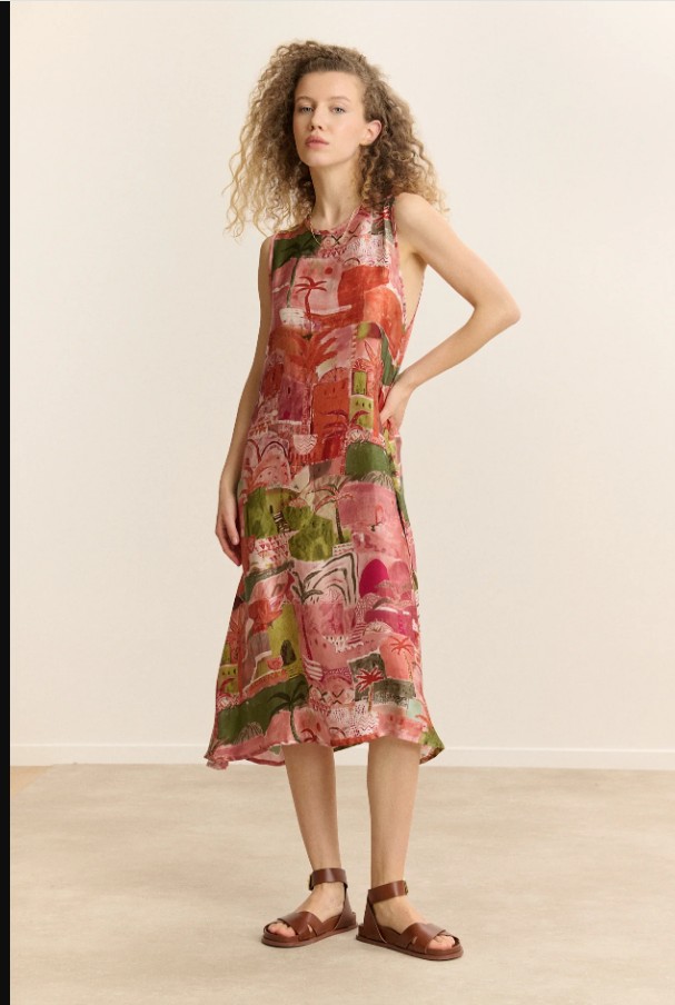 vestido midi estampado sin mangas