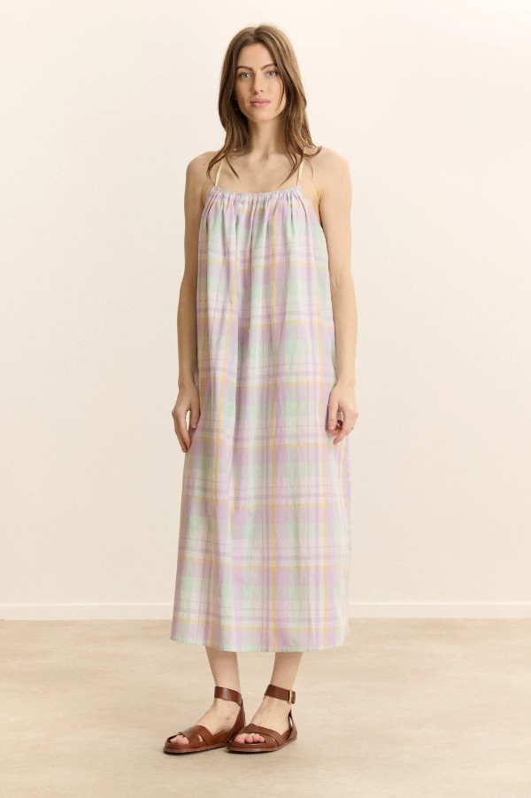 Vestido largo de cuadros con tirantes